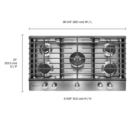 Table de cuisson au gaz avec 5 brûleurs - 36 po KitchenAid® KCGS556ESS