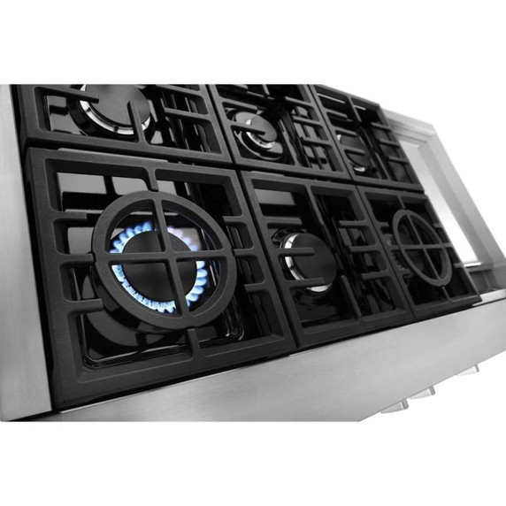 Kitchenaid® Table de cuisson commerciale au gaz avec 6 brûleurs et plaque chauffante - 48 po KCGC558JSS