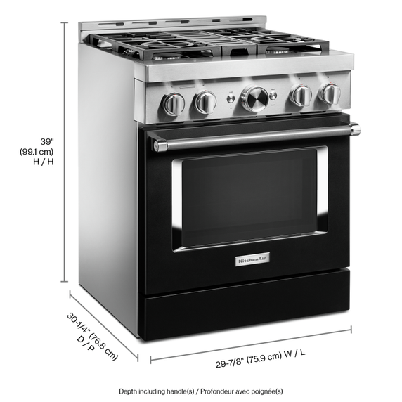 Cuisinière commerciale intelligente au gaz KitchenAid®, 4 brûleurs, 30 po KFGC500JBK