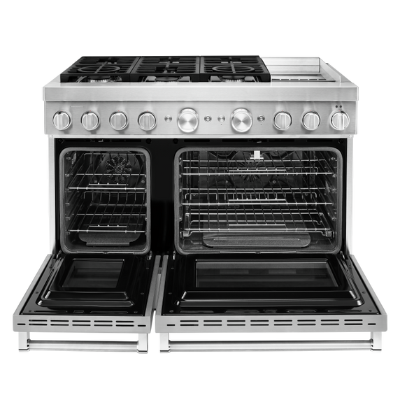 Cuisinière commerciale intelligente bicombustible KitchenAid® avec plaque chauffante, 48 po KFDC558JSS