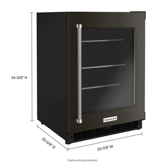 Kitchenaid® Réfrigérateur sous le comptoir avec porte en verre et tablettes à accents métalliques et fini PrintShield™ - 24 po KURR314KBS
