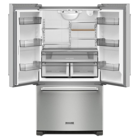 Kitchenaid® Réfrigérateur à portes françaises à profondeur de comptoir et distributeur intérieur de 20 pi cu, 26 po KRFC136RPS