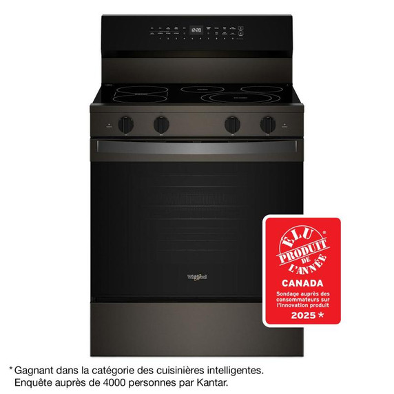 Whirlpool® Cuisinière électrique intelligente de 30 pouces avec technologie de cuisson à air, revêtement WipeClean™, auto-nettoyage/netoyage à la vapeur, préchauffage à grande vitesse et capacité de 5.3 pi cu YWFES7530RV Whirlpool® Cuisinière électrique intelligente de 30 pouces avec technologie de cuisson à air, revêtement WipeClean™, auto-nettoyage/netoyage à la vapeur, préchauffage à grande vitesse et capacité de 5.3 pi cu YWFES7530RV