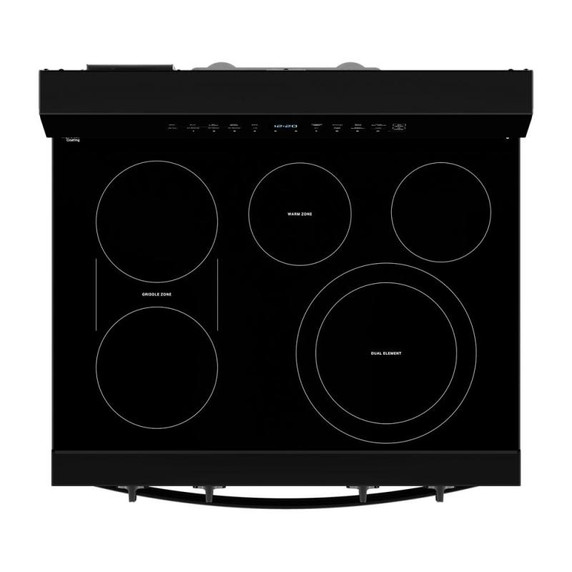Whirlpool® Cuisinière électrique intelligente de 30 pouces avec technologie de cuisson à air, revêtement WipeClean™, auto-nettoyage/netoyage à la vapeur, préchauffage à grande vitesse et capacité de 5.3 pi cu YWFES7530RB
