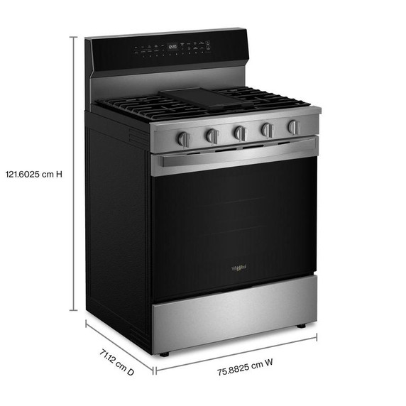 Whirlpool® Cuisinière au gaz intelligente de 30 pouces avec technologie de cuisson à air, auto-nettoyage/netoyage à la vapeur, préchauffage rapide avec capacité de 5.3 pi cu WFGS7530RZ