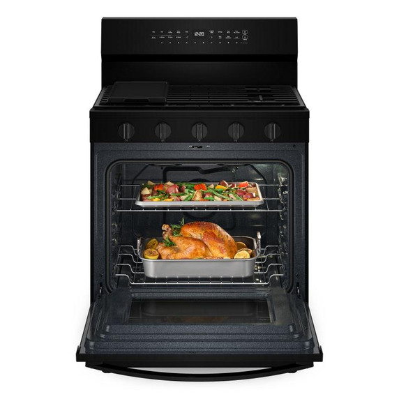 Whirlpool® Cuisinière au gaz intelligente de 30 pouces avec technologie de cuisson à air, auto-nettoyage/netoyage à la vapeur, préchauffage rapide avec capacité de 5.3 pi cu WFGS7530RB Whirlpool® Cuisinière au gaz intelligente de 30 pouces avec technologie de cuisson à air, auto-nettoyage/netoyage à la vapeur, préchauffage rapide avec capacité de 5.3 pi cu WFGS7530RB