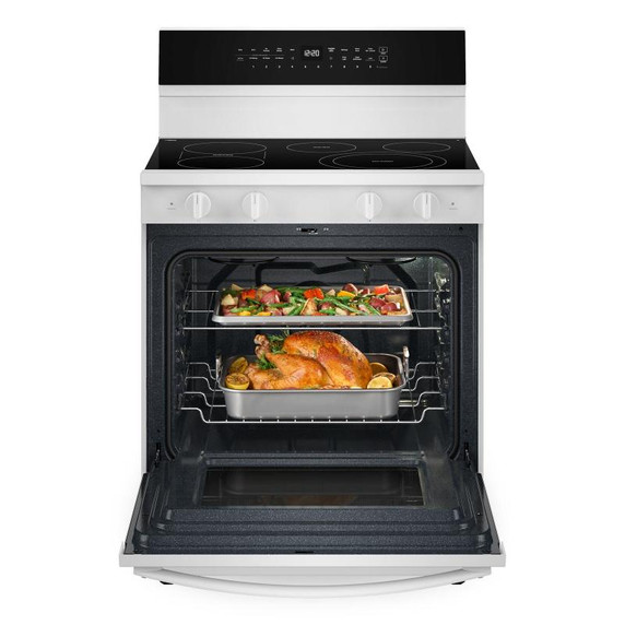 Whirlpool® Cuisinière électrique intelligente de 30 pouces avec technologie de cuisson à air, revêtement WipeClean™, auto-nettoyage/netoyage à la vapeur, préchauffage à grande vitesse et capacité de 5.3 pi cu YWFES7530RW