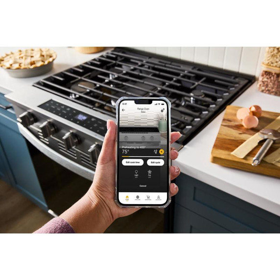 Whirlpool® Cuisinière au gaz intelligente à commandes frontales de 30 pouces avec technologie de cuisson à air, vapeur/auto-nettoyage, préchauffage à grande vitesse et capacité de 5.3 pi cu WSGS7530RZ