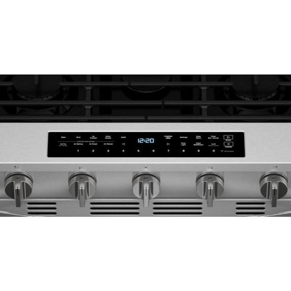 Whirlpool® Cuisinière au gaz intelligente à commandes frontales de 30 pouces avec technologie de cuisson à air, vapeur/auto-nettoyage, préchauffage à grande vitesse et capacité de 5.3 pi cu WSGS7530RZ