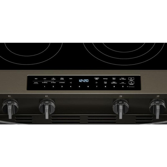 Whirlpool® Cuisinière électrique inteligente à commandes frontales de 30 pouces avec technologie de cuisson à air, revêtement WipeClean™, vapeur/auto-nettoyage, préchauffage à grande vitesse et capacité de 5.3 pi cu YWSES7530RV