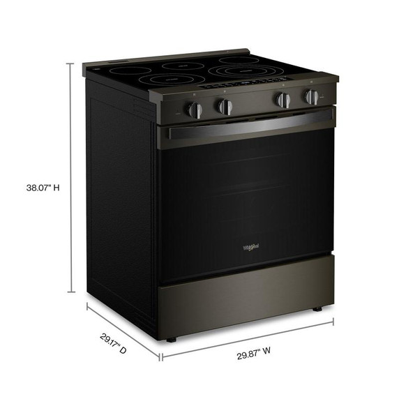 Whirlpool® Cuisinière électrique inteligente à commandes frontales de 30 pouces avec technologie de cuisson à air, revêtement WipeClean™, vapeur/auto-nettoyage, préchauffage à grande vitesse et capacité de 5.3 pi cu YWSES7530RV