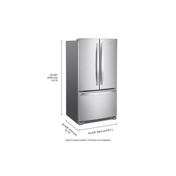 Whirlpool® Réfrigérateur à portes françaises, profondeur de comptoir et congélateur inférieur - 36po - 20picu WRFC2036RZ Whirlpool® Réfrigérateur à portes françaises, profondeur de comptoir et congélateur inférieur - 36po - 20picu WRFC2036RZ