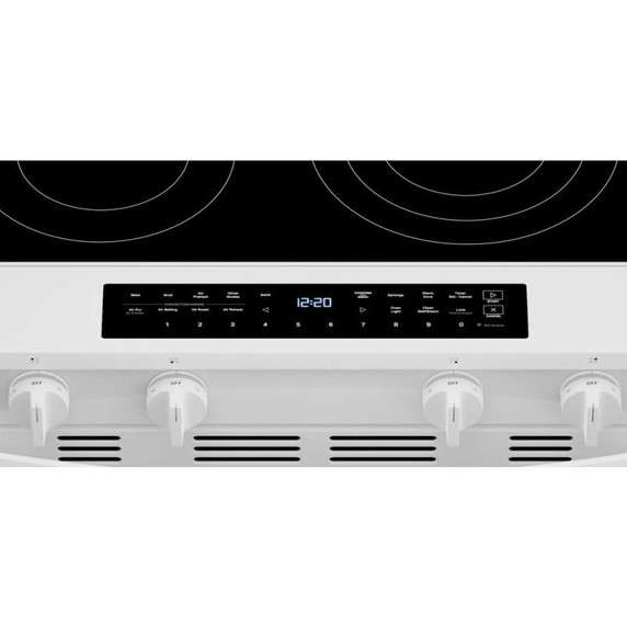 Whirlpool® Cuisinière électrique inteligente à commandes frontales de 30 pouces avec technologie de cuisson à air, revêtement WipeClean™, vapeur/auto-nettoyage, préchauffage à grande vitesse et capacité de 5.3 pi cu YWSES7530RW