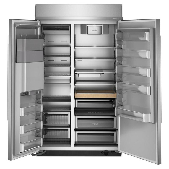 Kitchenaid® Réfrigérateur côte à côte encastré avec distributeur d’eau et de glaçons extérieurs et remplissage mesuré - 48 po - 29.4 pi cu KBSD748SPS
