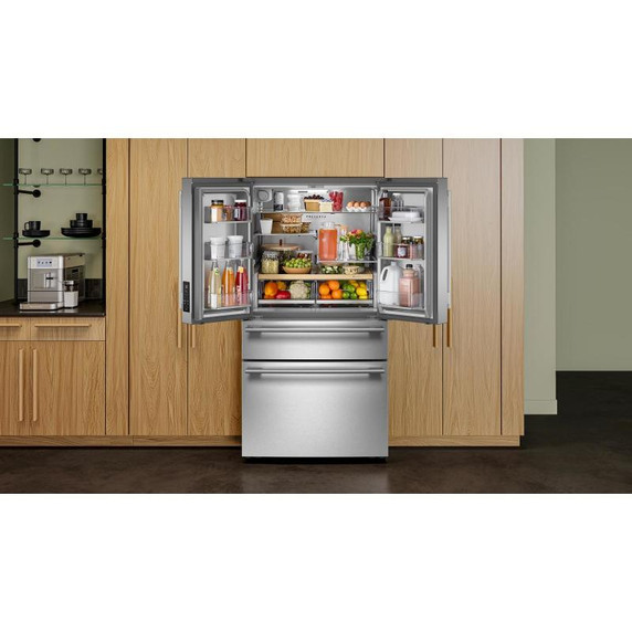 Kitchenaid® Réfrigérateur à portes françaises avec distributeur d’eau et de glaçons intérieur et tiroir réfrigéré pleine largeur FreshChill™ - 30 pi cu KRMF336SPS