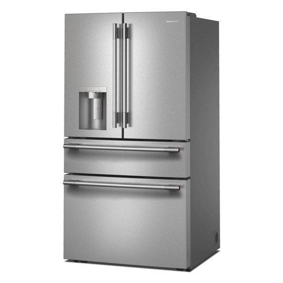 Kitchenaid® Réfrigérateur à portes françaises avec distributeur d’eau et de glaçons extérieur et tiroir réfrigéré pleine largeur FreshChill™ - 29 pi cu KRMF436SPS