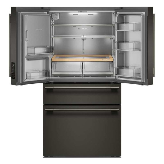 Kitchenaid® Réfrigérateur à portes françaises avec distributeur d’eau et de glaçons extérieur et tiroir réfrigéré pleine largeur FreshChill™ - 29 pi cu KRMF436SBE