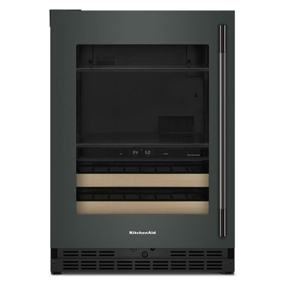 Kitchenaid® Centre de rafraîchissements avec porte en verre et porte-bouteilles à devant en bois - 24 po KUBL524SJP
