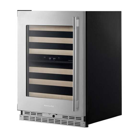 Kitchenaid® Cellier sous le comptoir avec porte-bouteilles à devant en bois à pleine extension - 24 po KUWL524SPS
