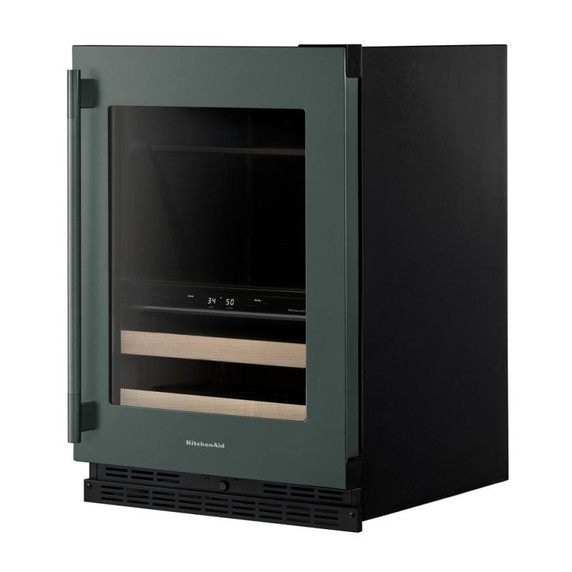 Kitchenaid® Centre de rafraîchissements avec porte en verre et porte-bouteilles à devant en bois - 24 po KUBR524SJP