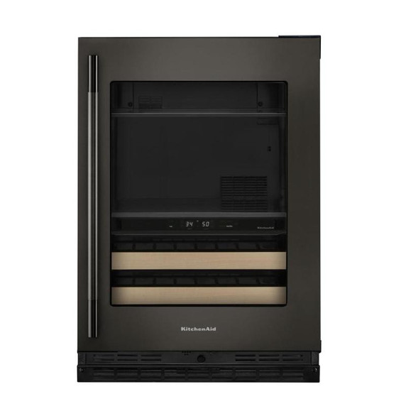 Kitchenaid® Centre de rafraîchissements avec porte en verre et porte-bouteilles à devant en bois - 24 po KUBR524SBE