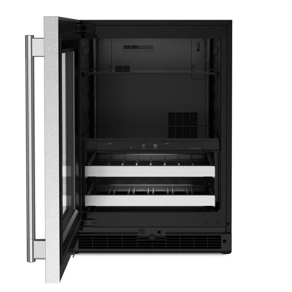 Kitchenaid® Centre de rafraîchissements avec porte en verre et porte-bouteilles à devant en métal - 24 po KUBL524SSB