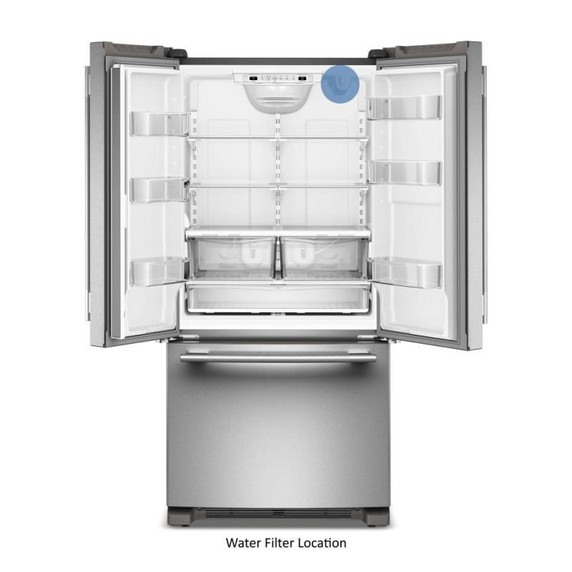 Kitchenaid® Réfrigérateur à portes françaises, profondeur standard et distributeur intérieur de 22 pi cu - 33 po KRFF333SPS