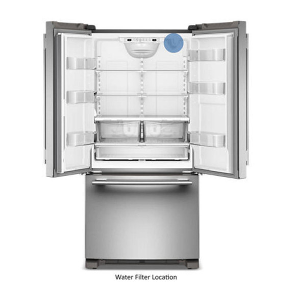 Kitchenaid® Réfrigérateur à portes françaises, profondeur standard et distributeur intérieur de 22 pi cu - 33 po KRFF333SPS