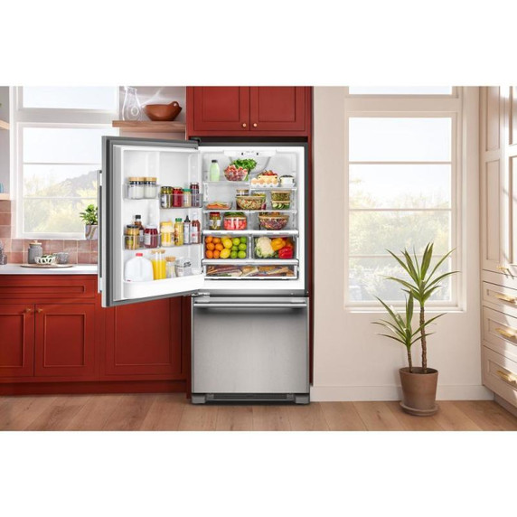 Kitchenaid® Réfrigérateur à congélateur inférieur et profondeur standard avec porte à charnière à gauche de 19 pi cu - 30 po KRBL130SPS