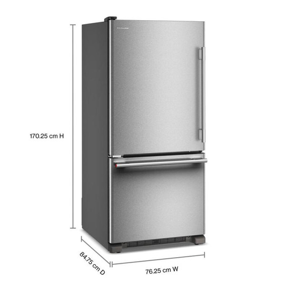 Kitchenaid® Réfrigérateur à congélateur inférieur et profondeur standard avec porte à charnière à gauche de 19 pi cu - 30 po KRBL130SPS