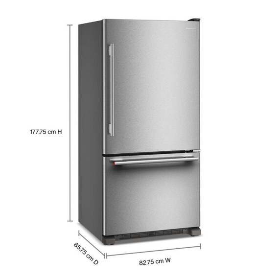 Kitchenaid® Réfrigérateur à congélateur inférieur et profondeur standard avec porte à charnière à droite de 22 pi cu - 33 po KRBR133SPS