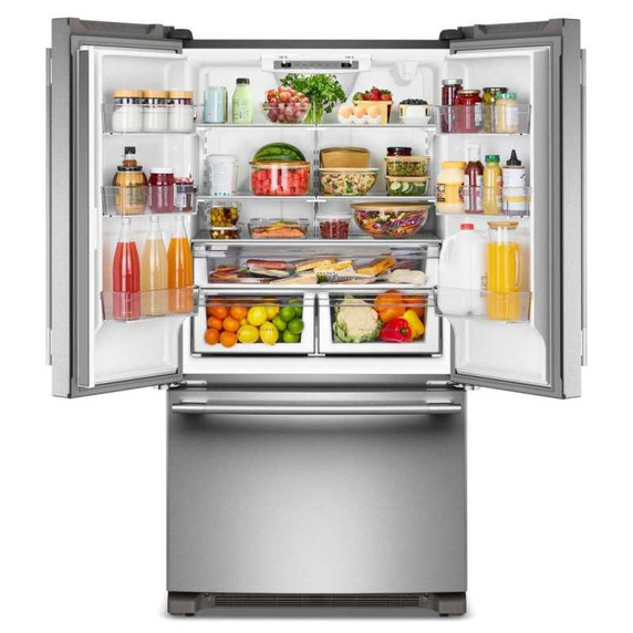 Kitchenaid® Réfrigérateur à portes françaises, profondeur standard et distributeur intérieur de 25 pi cu - 36 po KRFF136SPS