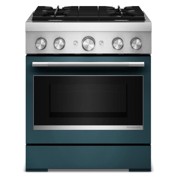 Kitchenaid® Cuisinière bicombustible de style commercial à 4 brûleurs avec mode de friture à air sans préchauffage de 30 po KFDS930SAG