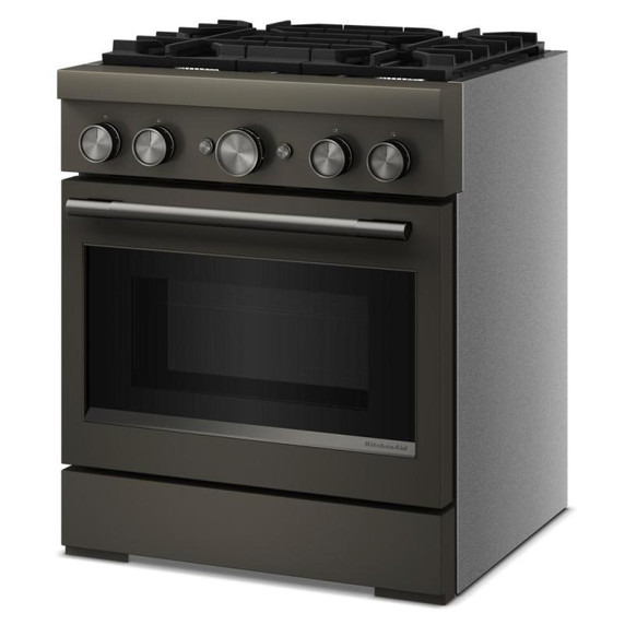 Cuisinière bicombustible de style commercial à 4 brûleurs avec mode de friture à air sans préchauffage KitchenAid® de 30 po KFDS930SBE