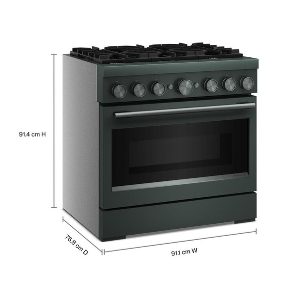 Cuisinière bicombustible de style commercial à 6 brûleurs avec mode de friture à air sans préchauffage KitchenAid® de 36 po KFDS936SJP