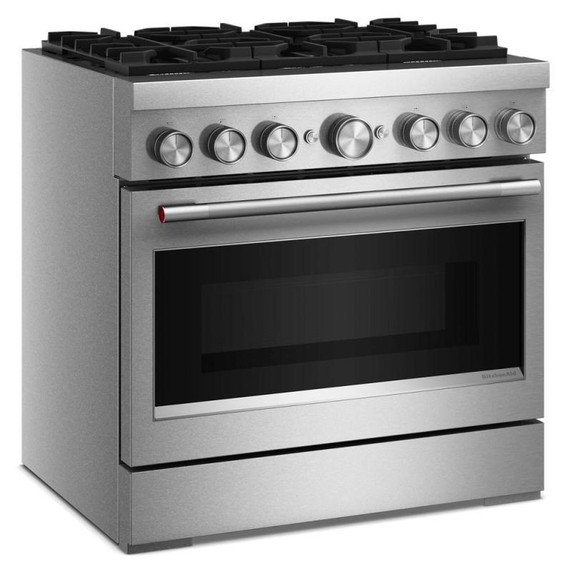 Cuisinière bicombustible de style commercial à 6 brûleurs avec mode de friture à air sans préchauffage KitchenAid® de 36 po KFDS936SSS