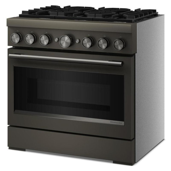 Cuisinière bicombustible de style commercial à 6 brûleurs avec mode de friture à air sans préchauffage KitchenAid® de 36 po KFDS936SBE