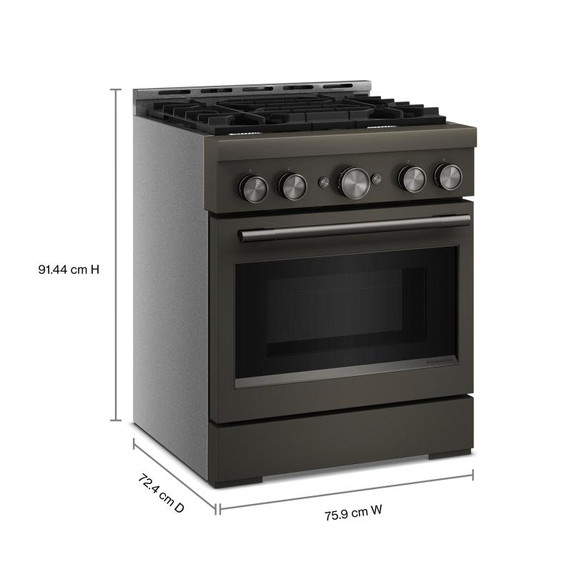 Cuisinière au gaz de style commercial à 4 brûleurs avec mode de friture à air sans préchauffage KitchenAid® de 30 po KFGS930SBE
