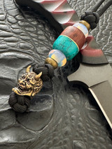 Brass Samurai with Snakewood, Brass Liner, and Chrysocola Split Bead Premium Lanyard Accented by Opalite