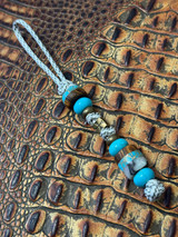 Gold Web Turquoise, Bocote Wood, and Mother of Pearl Custom Lanyard with Templar Cross, Turquoise, and Brass Accents