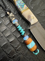 Stainless Guardian Knight Two-Tone Knife Lanyard with Jack Daniel's Whiskey Barrel/Larimar Trustone Split Bead Accented by Opalite