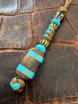 Mammoth & Gold Web Turquoise Bead Lanyard with Two-Tone Paracord and Cross Shield