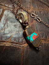 Bocote and Sonoran Sunset Tru-Stone  Handmade Dog Tag Pendant with Antler Passthrough Ring (Copper Chain Included!)