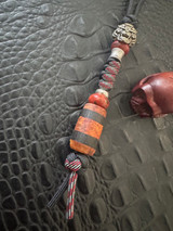 Tribal Jaguar Two-Tone Knife Lanyard with Red Jasper Accents and Amboyna Burl/Bog Oak Split Bead
