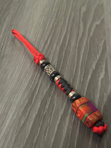 Steel, Onyx, and Beechwood/Black & Red G10 Liners/Multi-Color Glow Resin Split Bead on Two-Tone Cordage