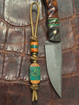 Amboyna Burl & Arizona Jade Custom Knife Lanyard with Brass Accents on Coyote Brown 550 Cord