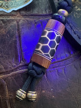 Brazilian Tigerwood, Copper & Black G10 Liners, and Honeycomb Glow In The Dark Resin Bead Lanyard with Onyx Spacers and Copper Skull