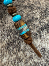 Bocote, Gold Web Turquoise, and Elk Antler Obelisk Bead Leather Lanyard with Brass Pirate Gypsy Skull