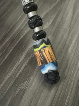 Spalted Maple and Hypnotic G10 Swirl Bead Lanyard with Stainless Column Beads and Onyx Accents