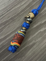 Snakewood and Hypnotic G10 Swirl Bead Lanyard with Brass Spiderweb Skull and Hematite Accents